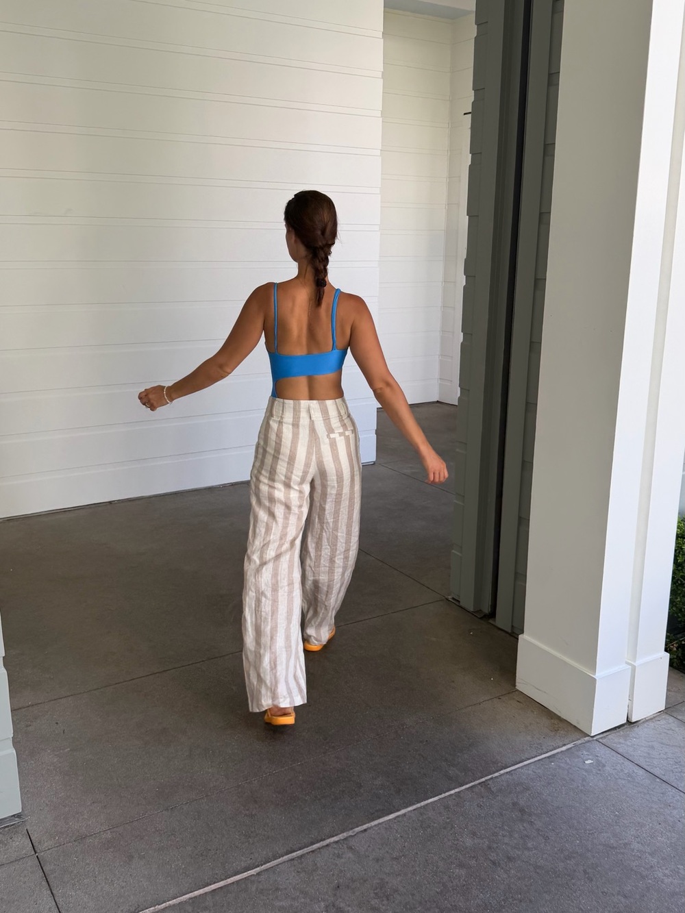 Cream and Tan Striped 100% Linen Pants